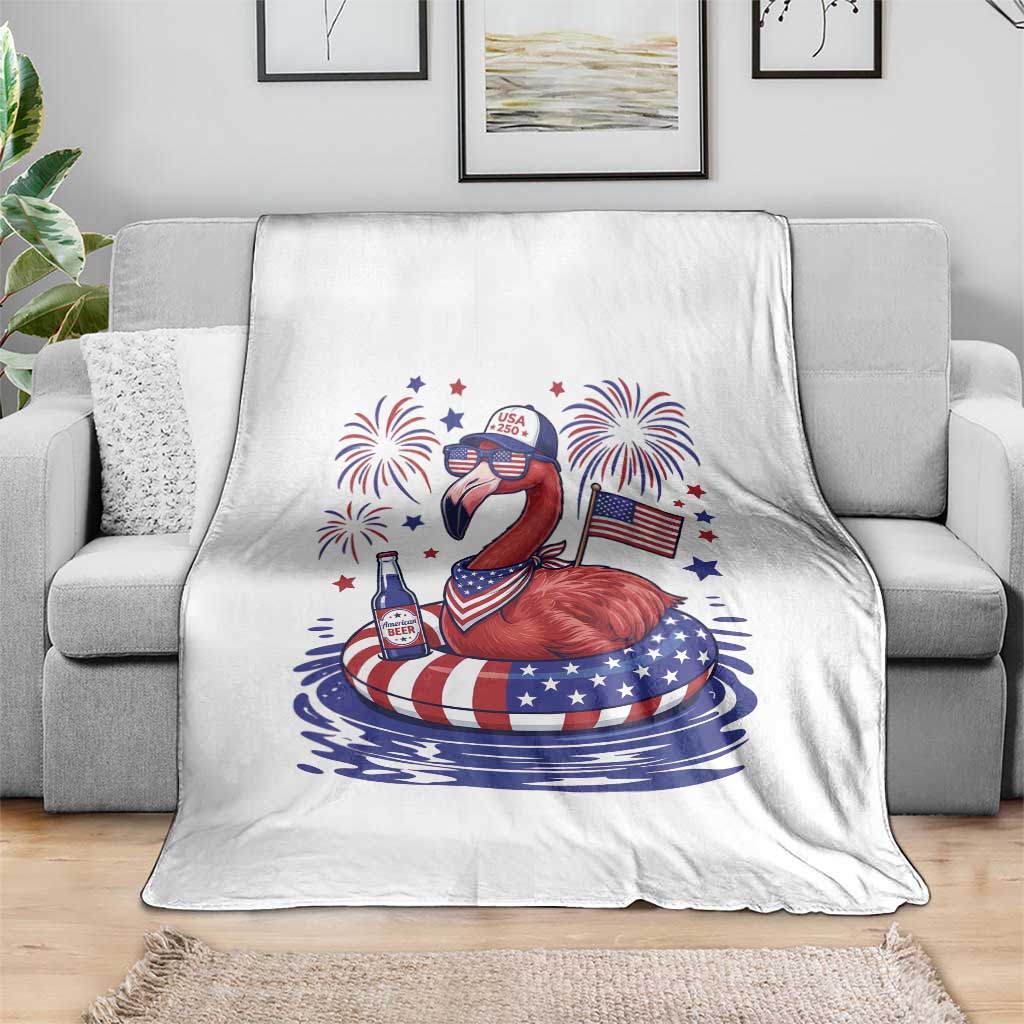 Flamingo 4Th Of July Patriotic USA American Flag Throw Blanket