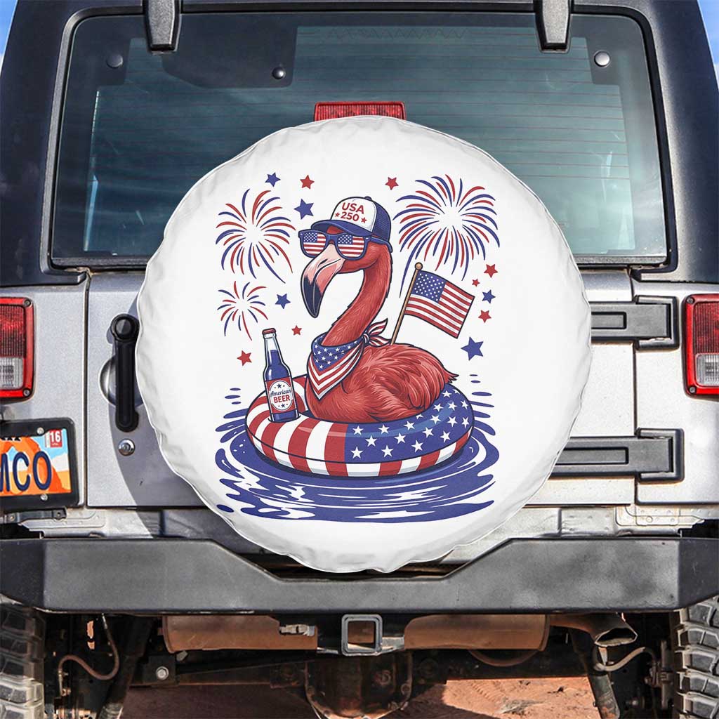Flamingo 4Th Of July Patriotic USA American Flag Spare Tire Cover