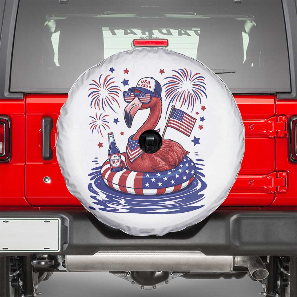 Flamingo 4Th Of July Patriotic USA American Flag Spare Tire Cover