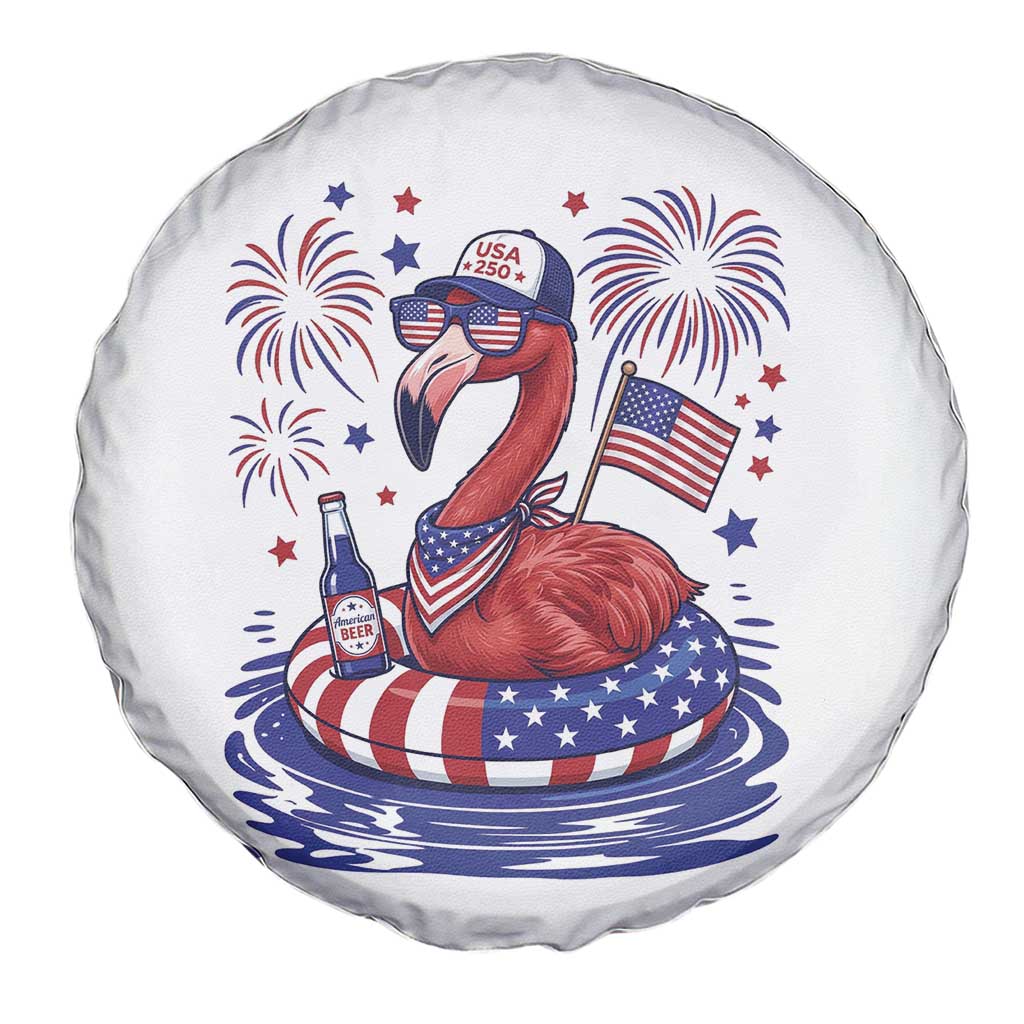 Flamingo 4Th Of July Patriotic USA American Flag Spare Tire Cover