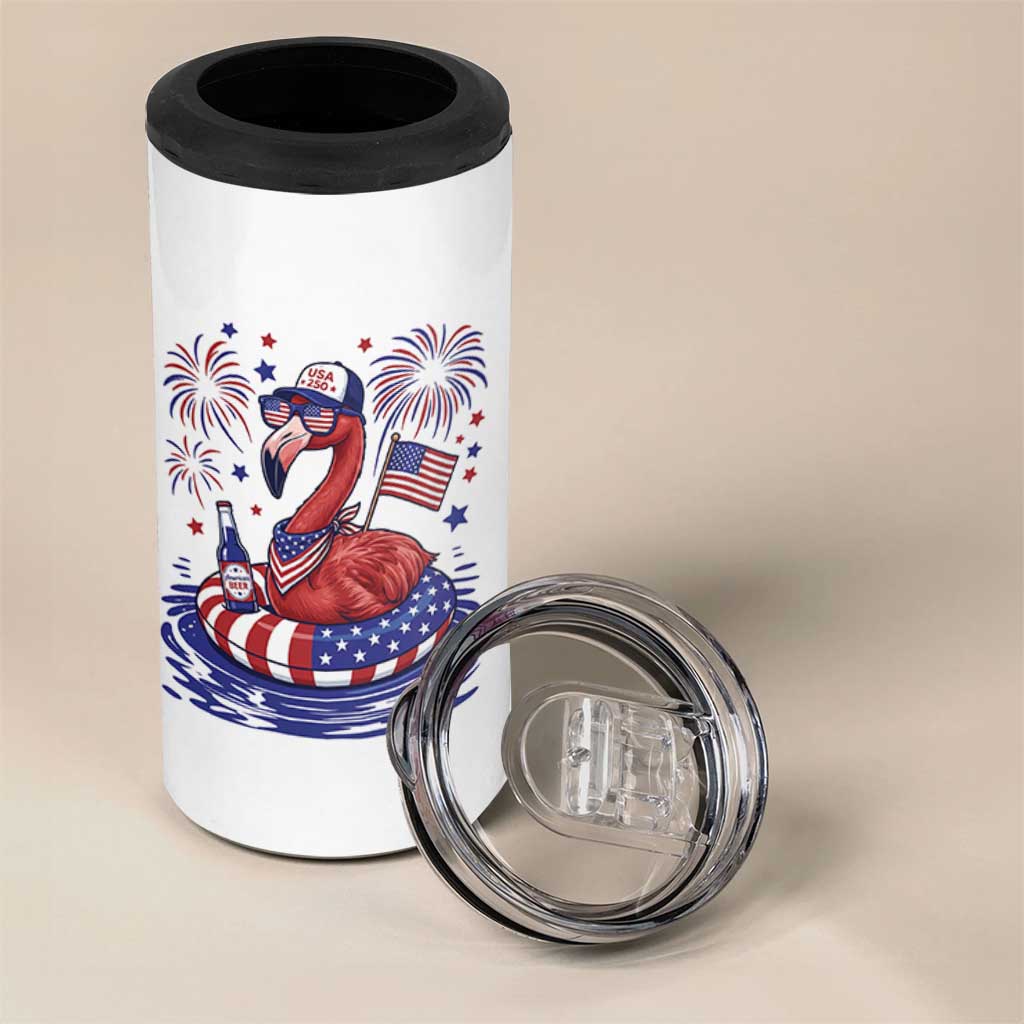 Flamingo 4Th Of July Patriotic USA American Flag 4 in 1 Can Cooler Tumbler