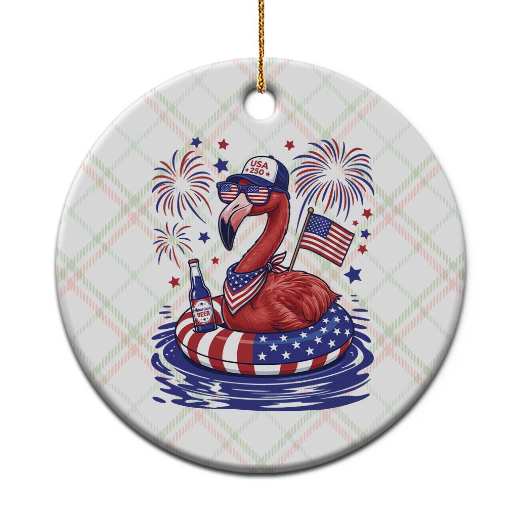 Flamingo 4Th Of July Patriotic USA American Flag Ceramic Ornament
