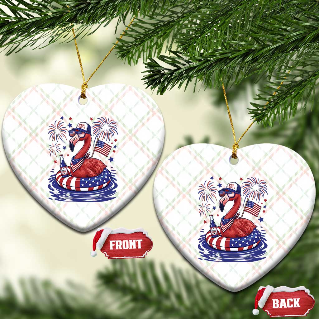 Flamingo 4Th Of July Patriotic USA American Flag Ceramic Ornament