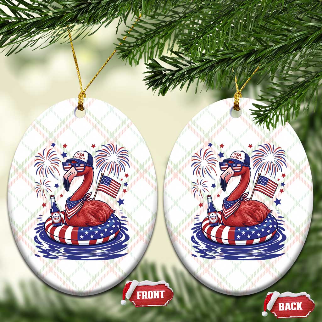 Flamingo 4Th Of July Patriotic USA American Flag Ceramic Ornament