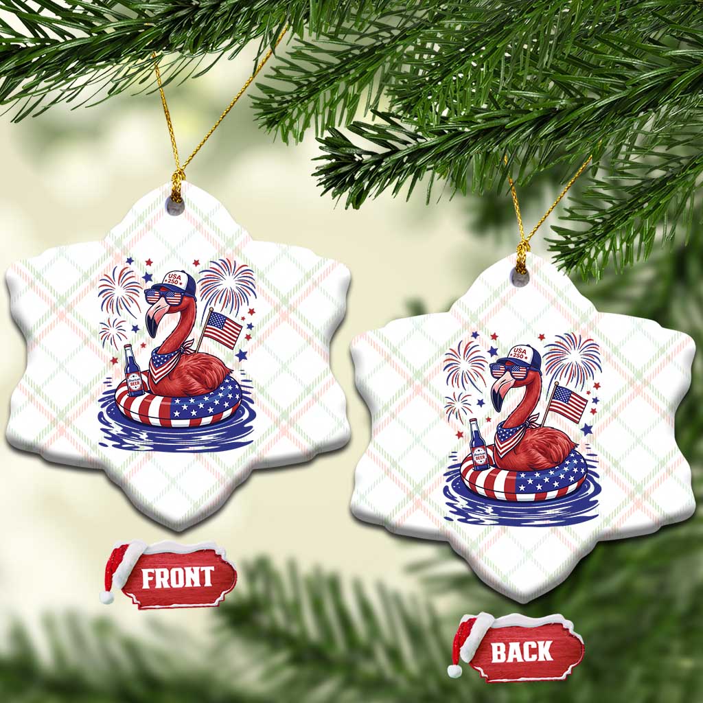 Flamingo 4Th Of July Patriotic USA American Flag Ceramic Ornament