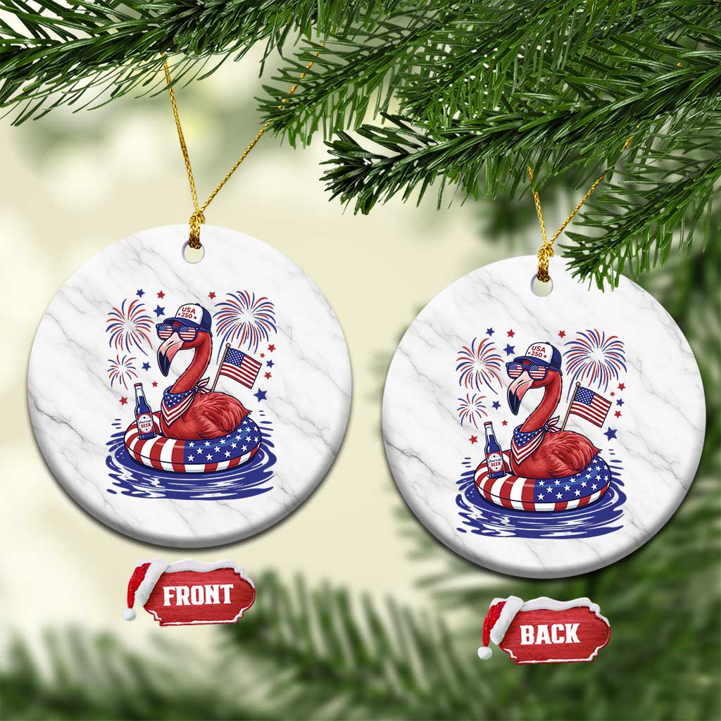 Flamingo 4Th Of July Patriotic USA American Flag Ceramic Ornament