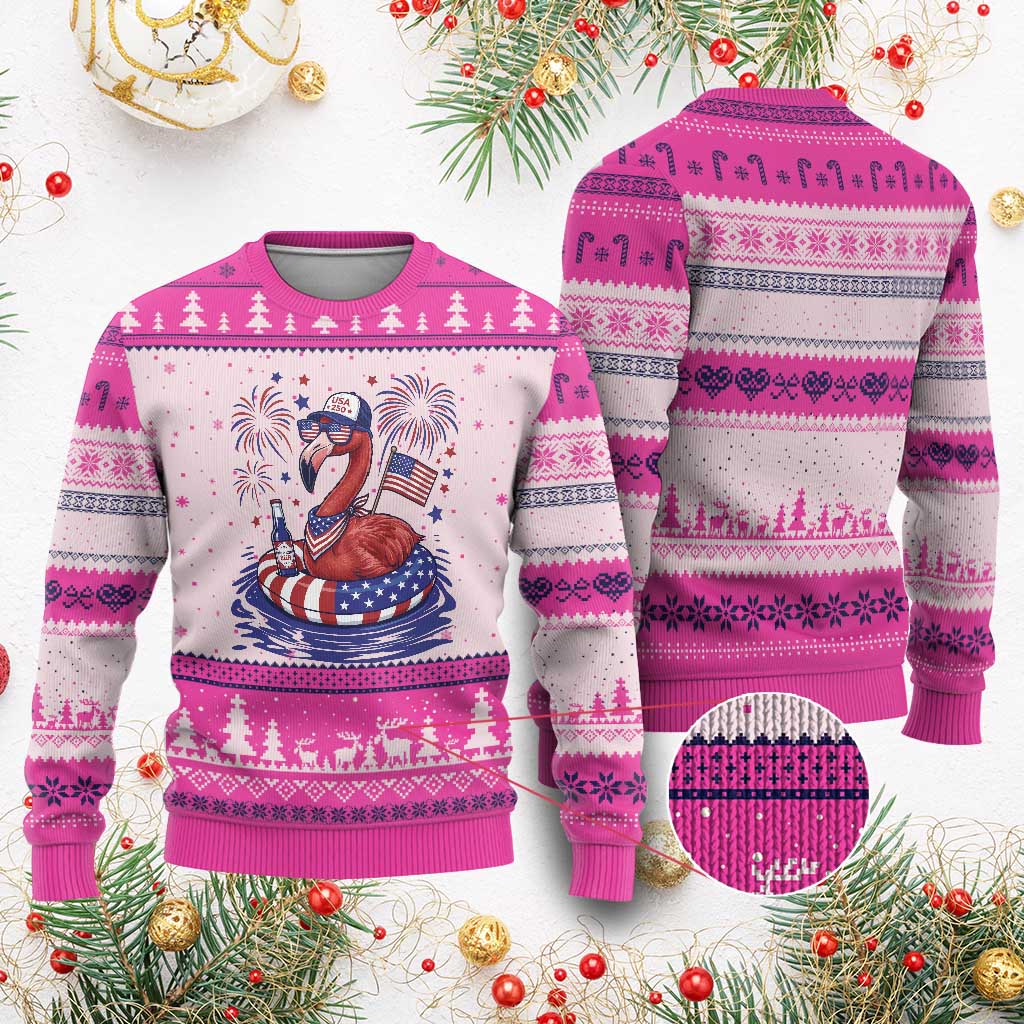 Flamingo 4Th Of July Patriotic USA American Flag Ugly Christmas Sweater