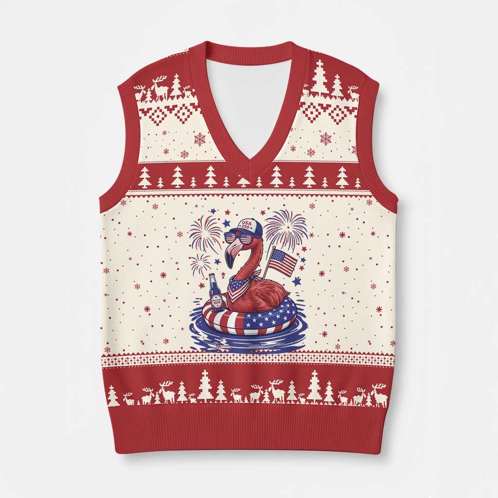 Flamingo 4Th Of July Patriotic USA American Flag V-Neck Knit Sweater Vest