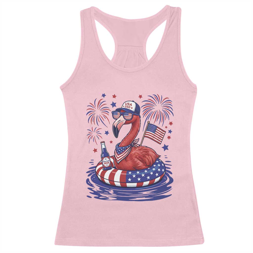 Flamingo 4Th Of July Patriotic USA American Flag Racerback Tank Top