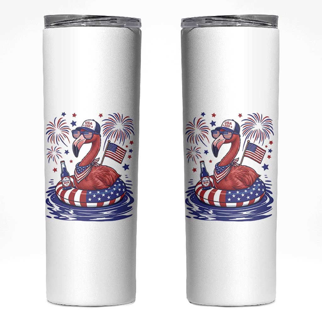 Flamingo 4Th Of July Patriotic USA American Flag Skinny Tumbler