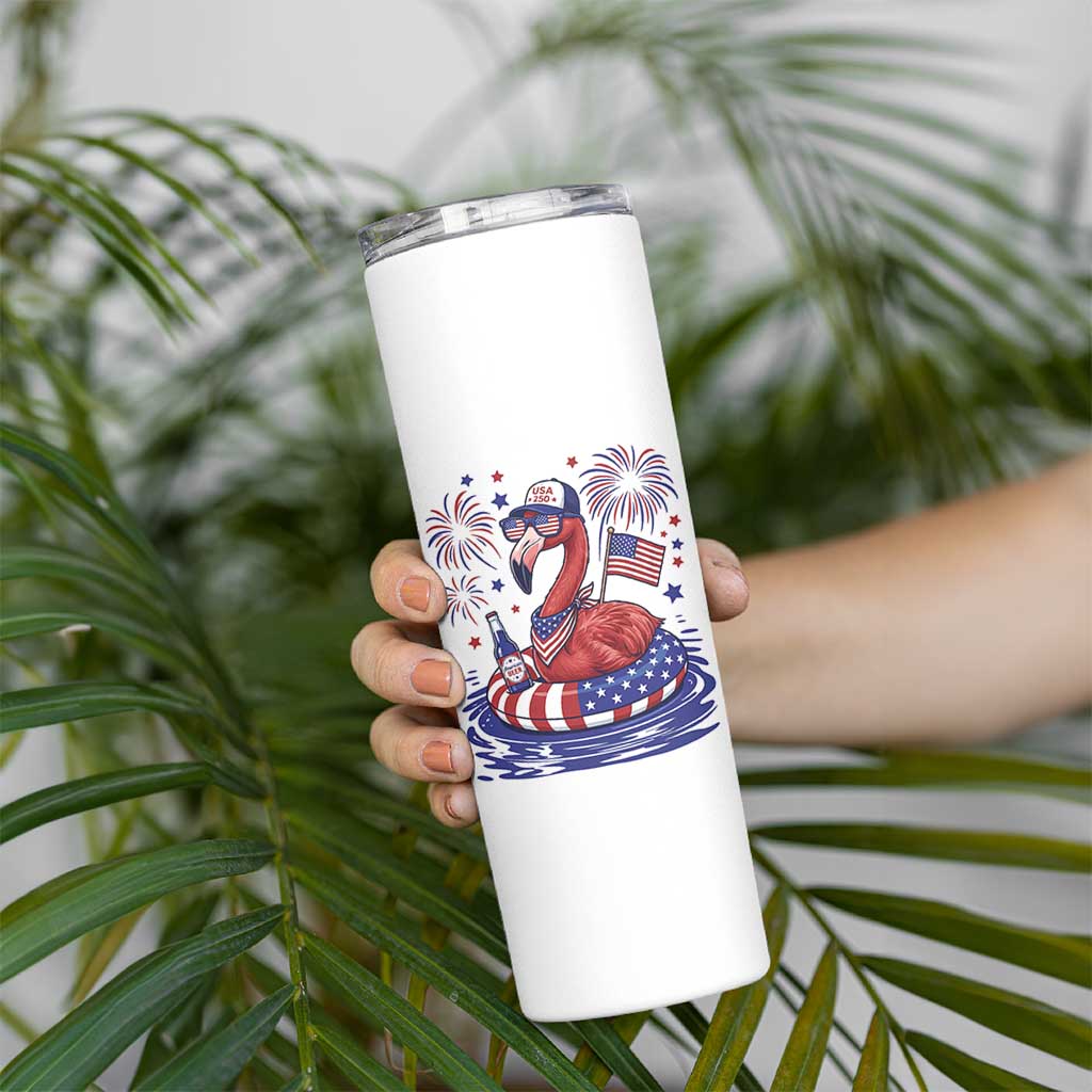 Flamingo 4Th Of July Patriotic USA American Flag Skinny Tumbler