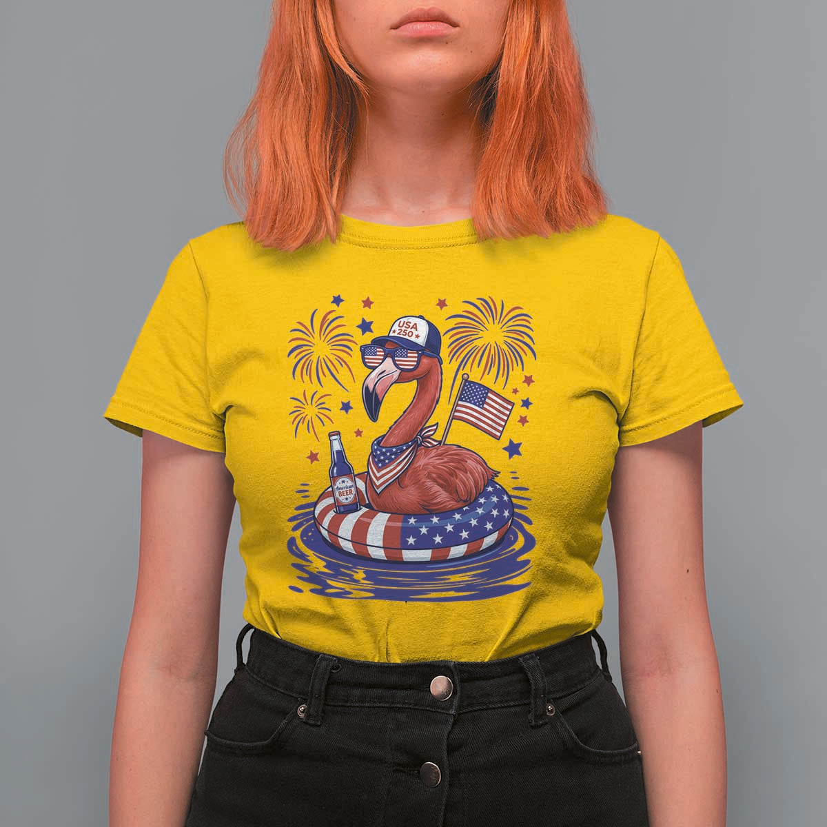 Flamingo 4Th Of July Patriotic USA American Flag T Shirt For Women