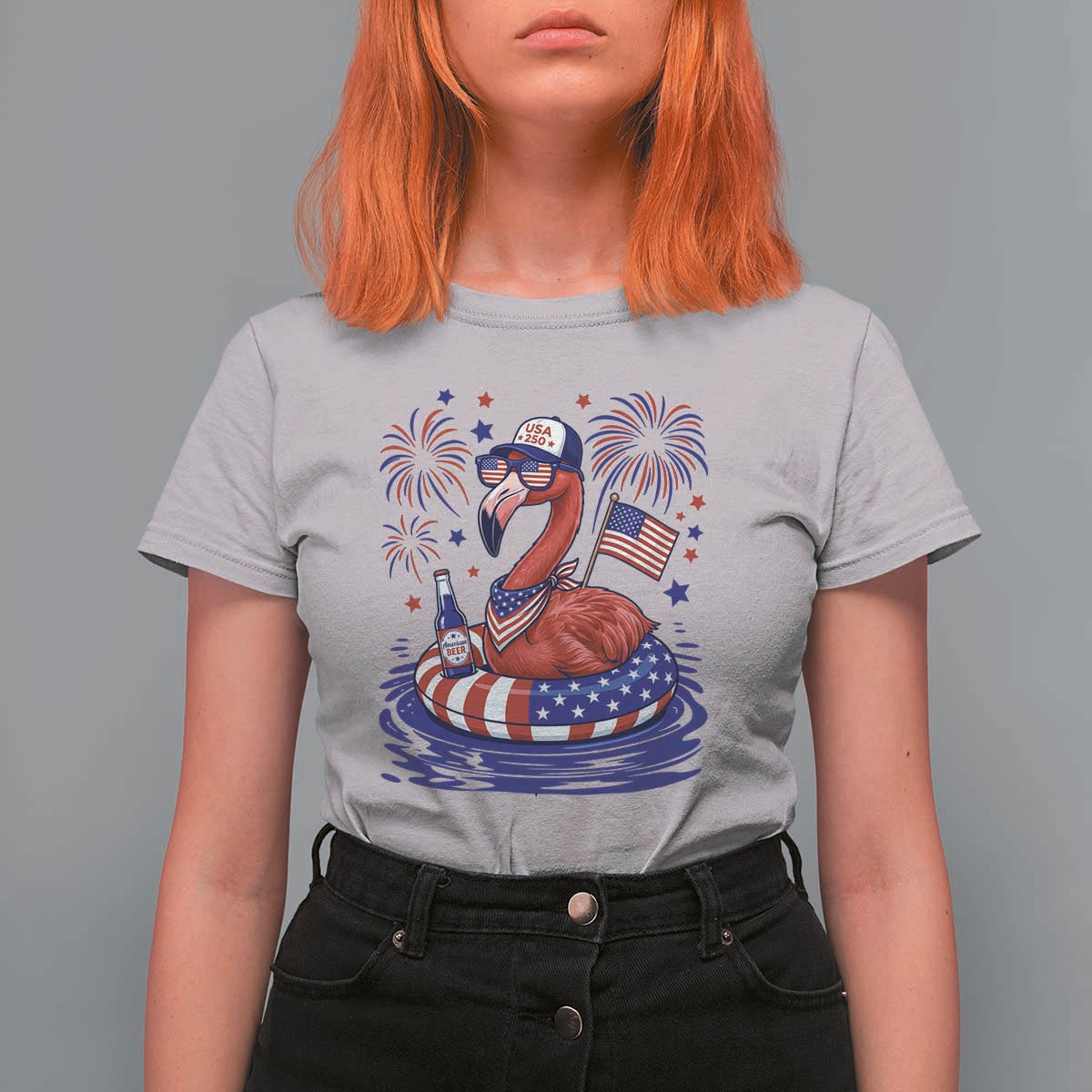 Flamingo 4Th Of July Patriotic USA American Flag T Shirt For Women