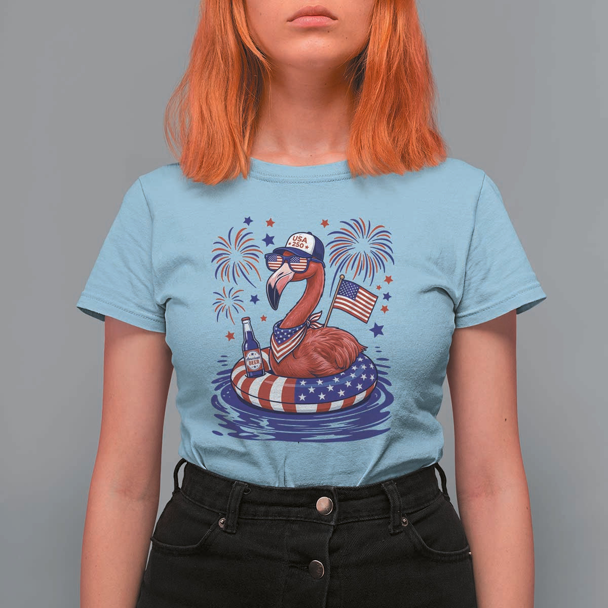 Flamingo 4Th Of July Patriotic USA American Flag T Shirt For Women
