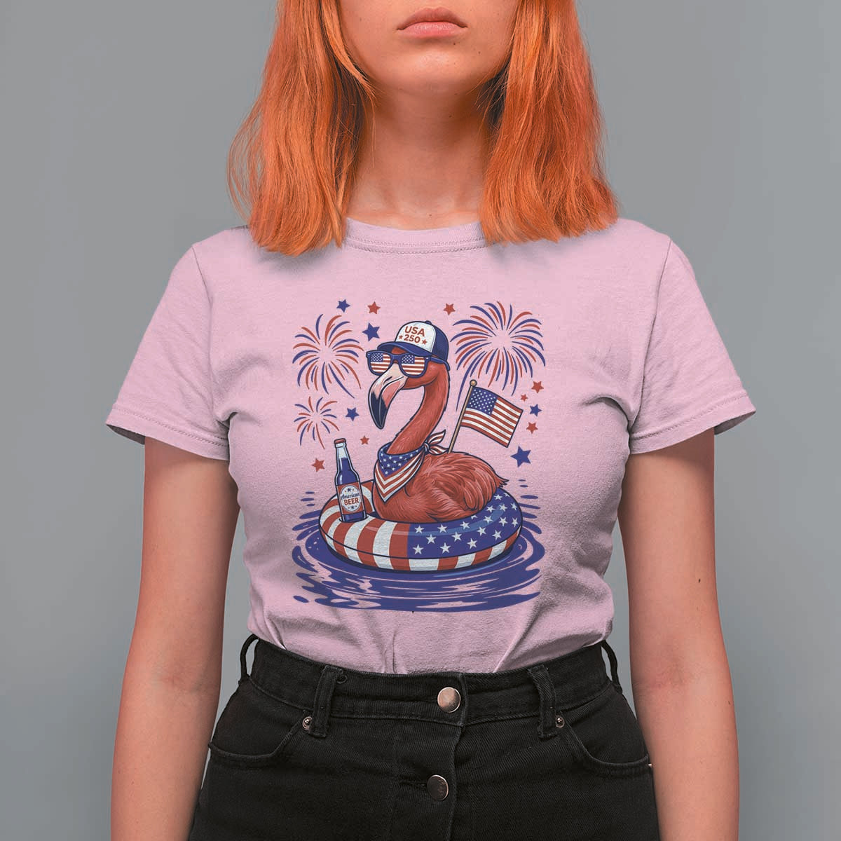 Flamingo 4Th Of July Patriotic USA American Flag T Shirt For Women