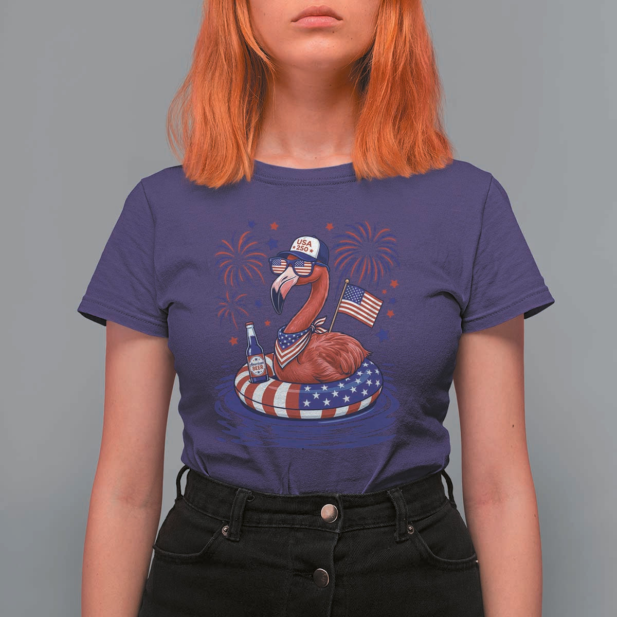 Flamingo 4Th Of July Patriotic USA American Flag T Shirt For Women