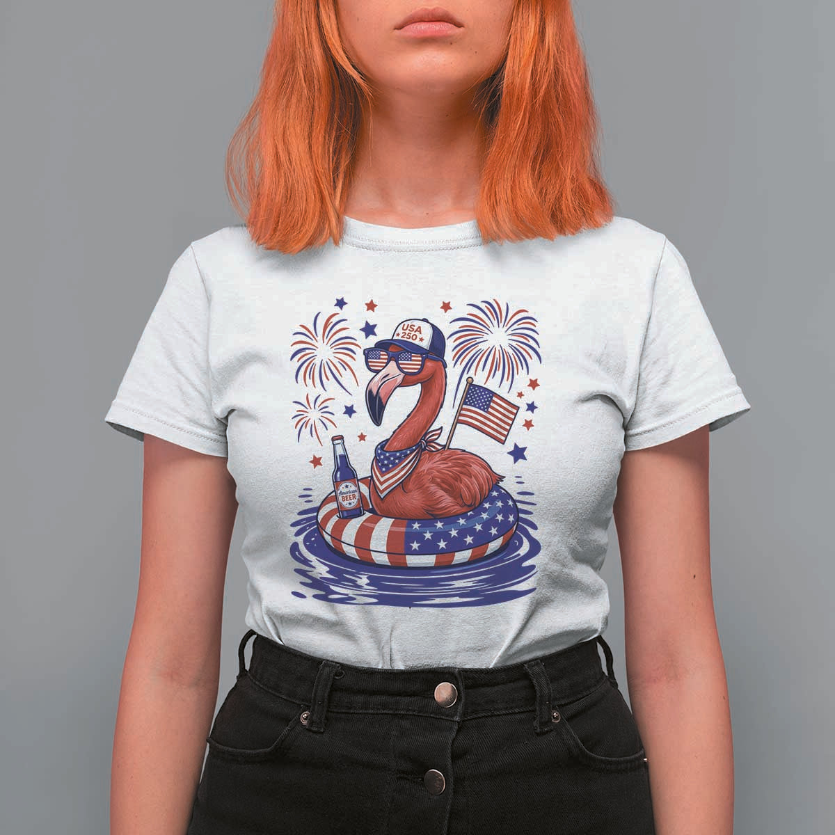 Flamingo 4Th Of July Patriotic USA American Flag T Shirt For Women