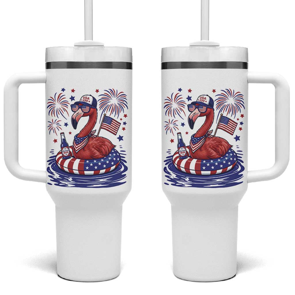 Flamingo 4Th Of July Patriotic USA American Flag Tumbler With Handle