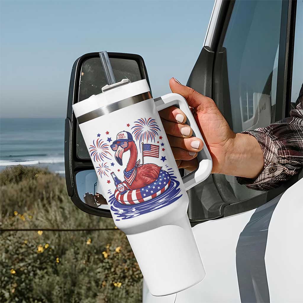 Flamingo 4Th Of July Patriotic USA American Flag Tumbler With Handle
