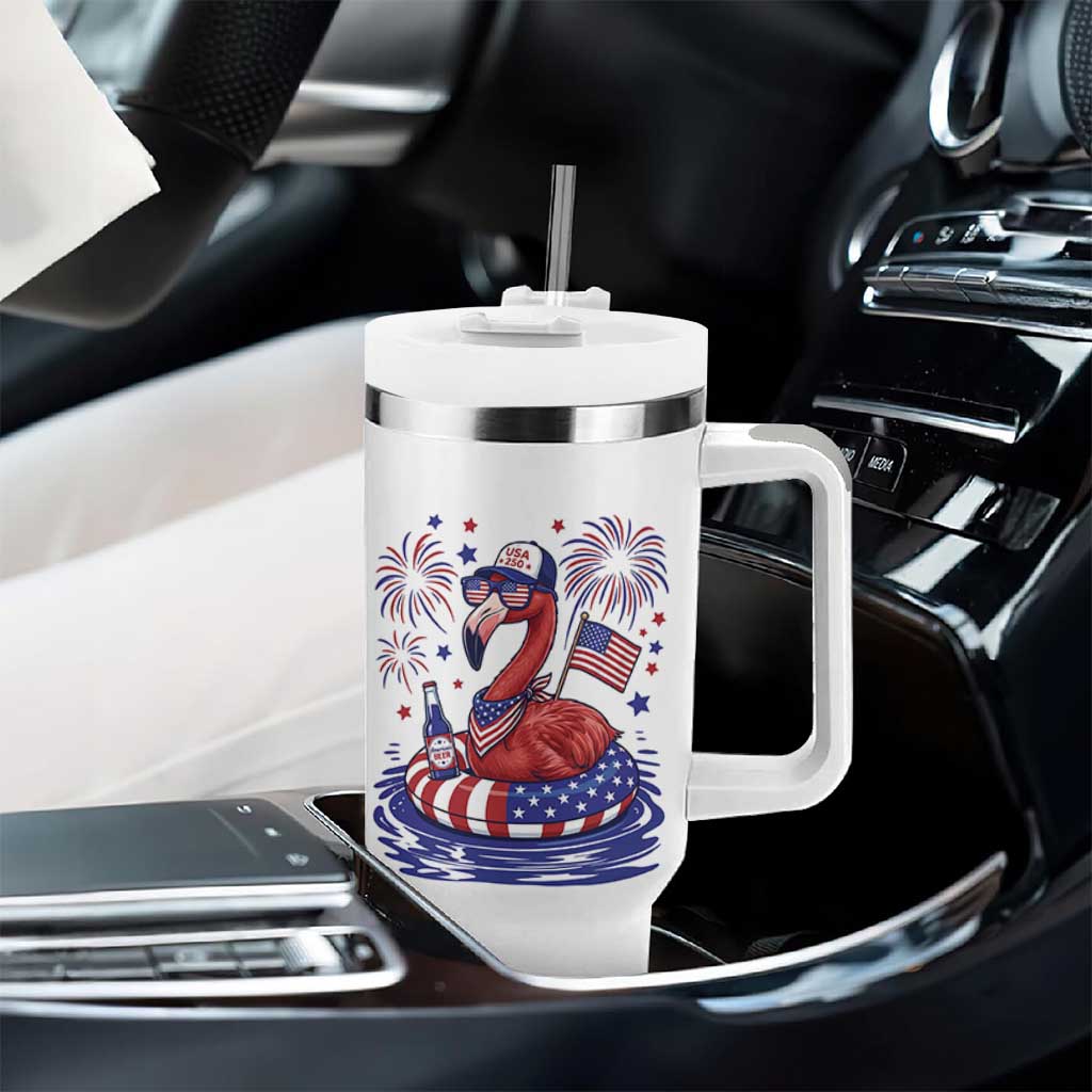 Flamingo 4Th Of July Patriotic USA American Flag Tumbler With Handle