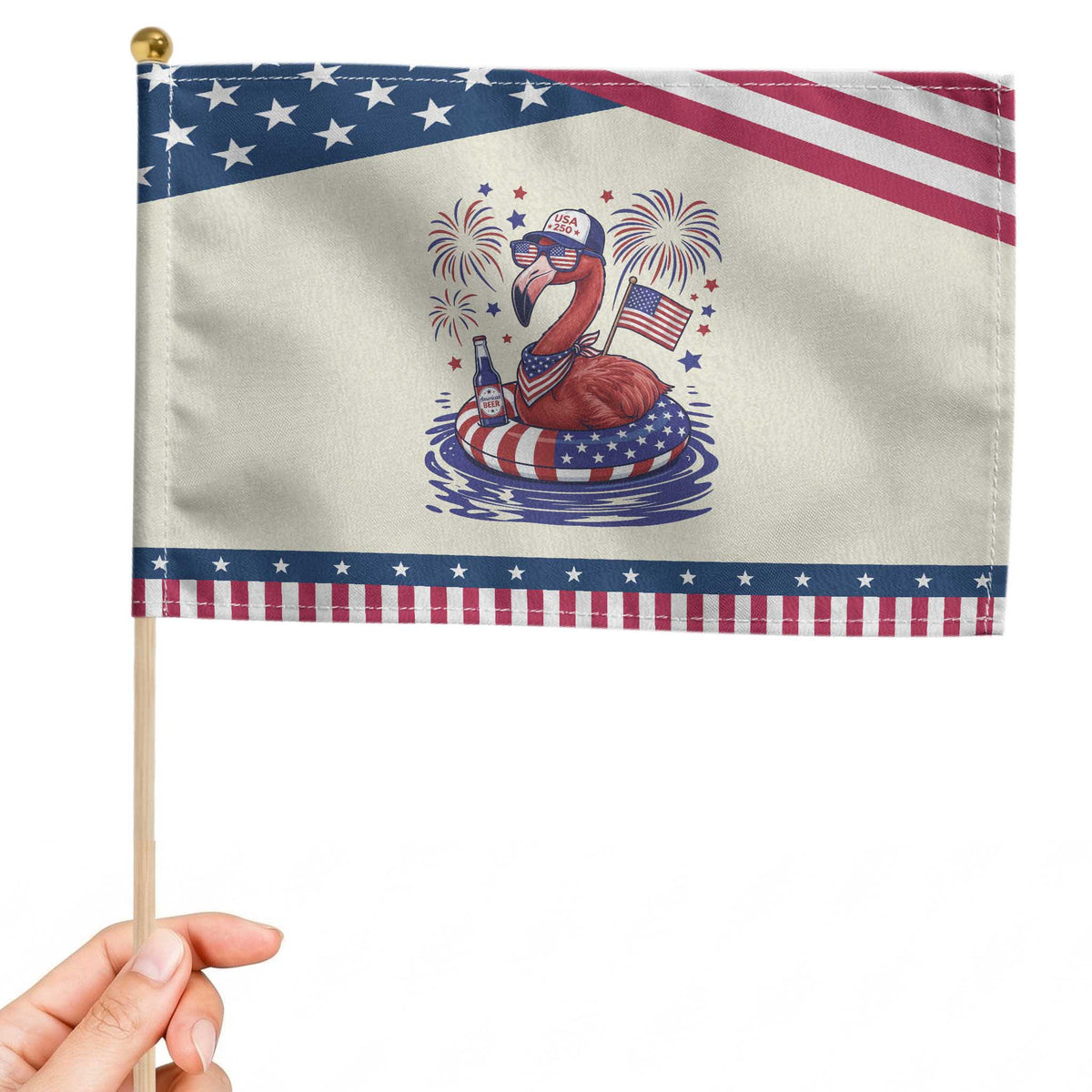 Flamingo 4Th Of July USA American Flag Patriotic Handheld Flag