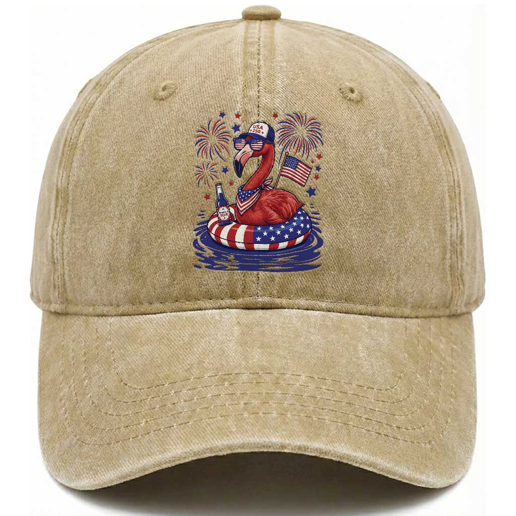Flamingo 4Th Of July Patriotic USA American Flag Washed Cotton Baseball Cap