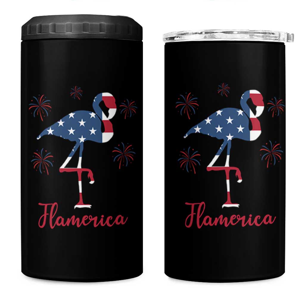 Flamingo 4Th Of July Patriotic USA Independence Flamerica 4 in 1 Can Cooler Tumbler