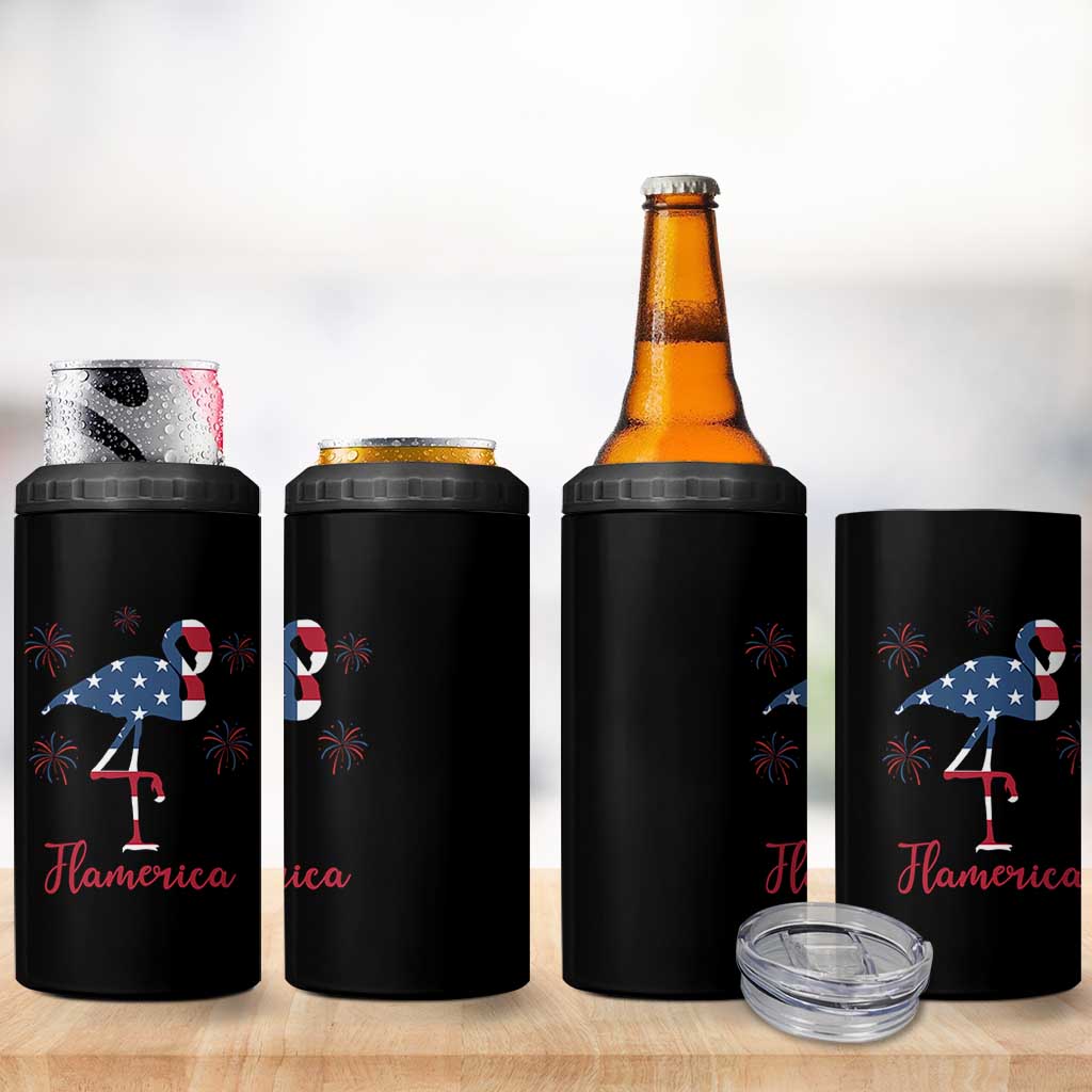 Flamingo 4Th Of July Patriotic USA Independence Flamerica 4 in 1 Can Cooler Tumbler
