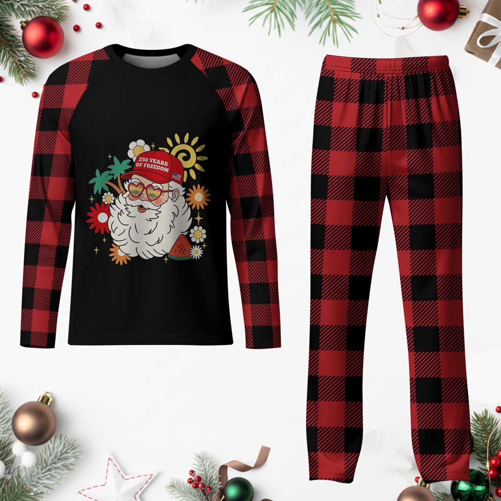 USA 250th Anniversary Santa Christmas In July Plaid Pajama Set