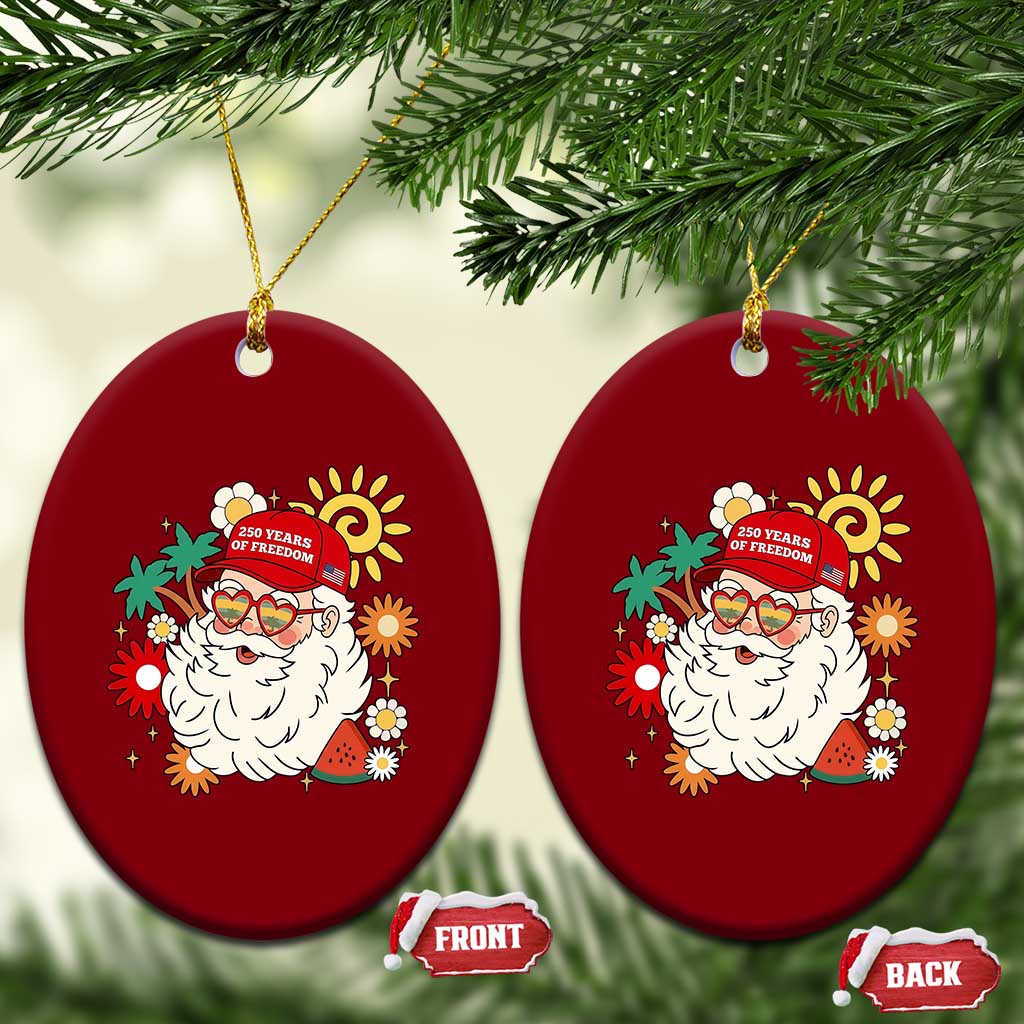 USA 250th Anniversary Santa Christmas In July Ceramic Ornament
