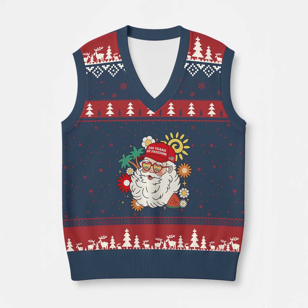 USA 250th Anniversary Santa Christmas In July V-Neck Knit Sweater Vest