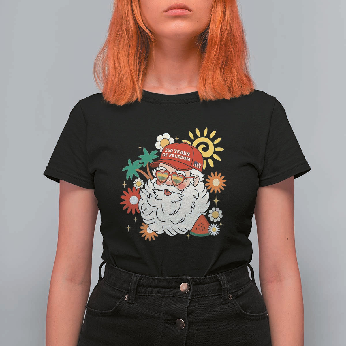 USA 250th Anniversary Santa Christmas In July T Shirt For Women