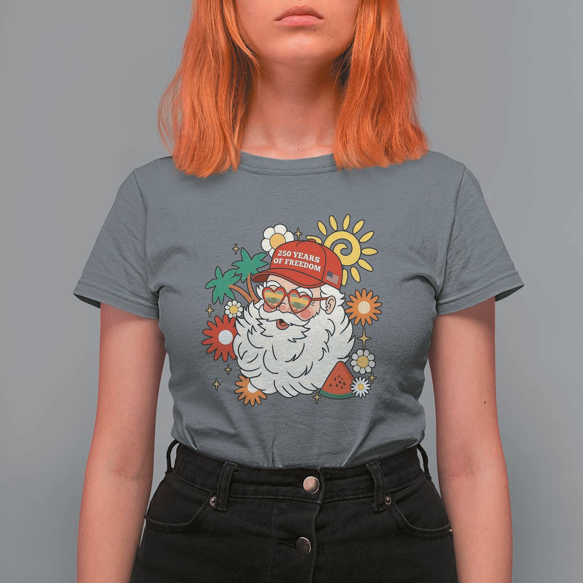 USA 250th Anniversary Santa Christmas In July T Shirt For Women