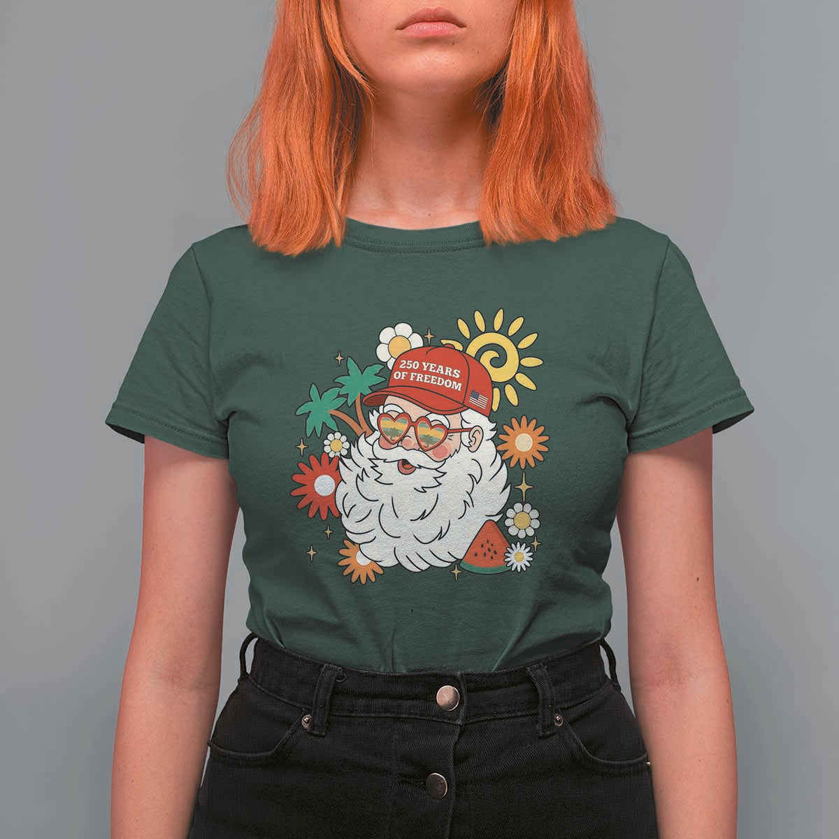 USA 250th Anniversary Santa Christmas In July T Shirt For Women