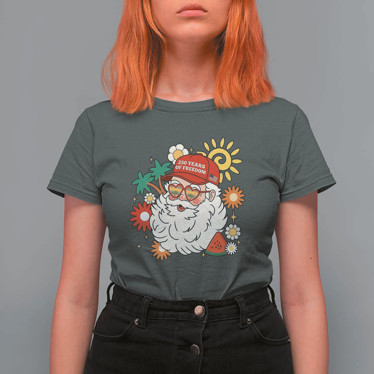 USA 250th Anniversary Santa Christmas In July T Shirt For Women