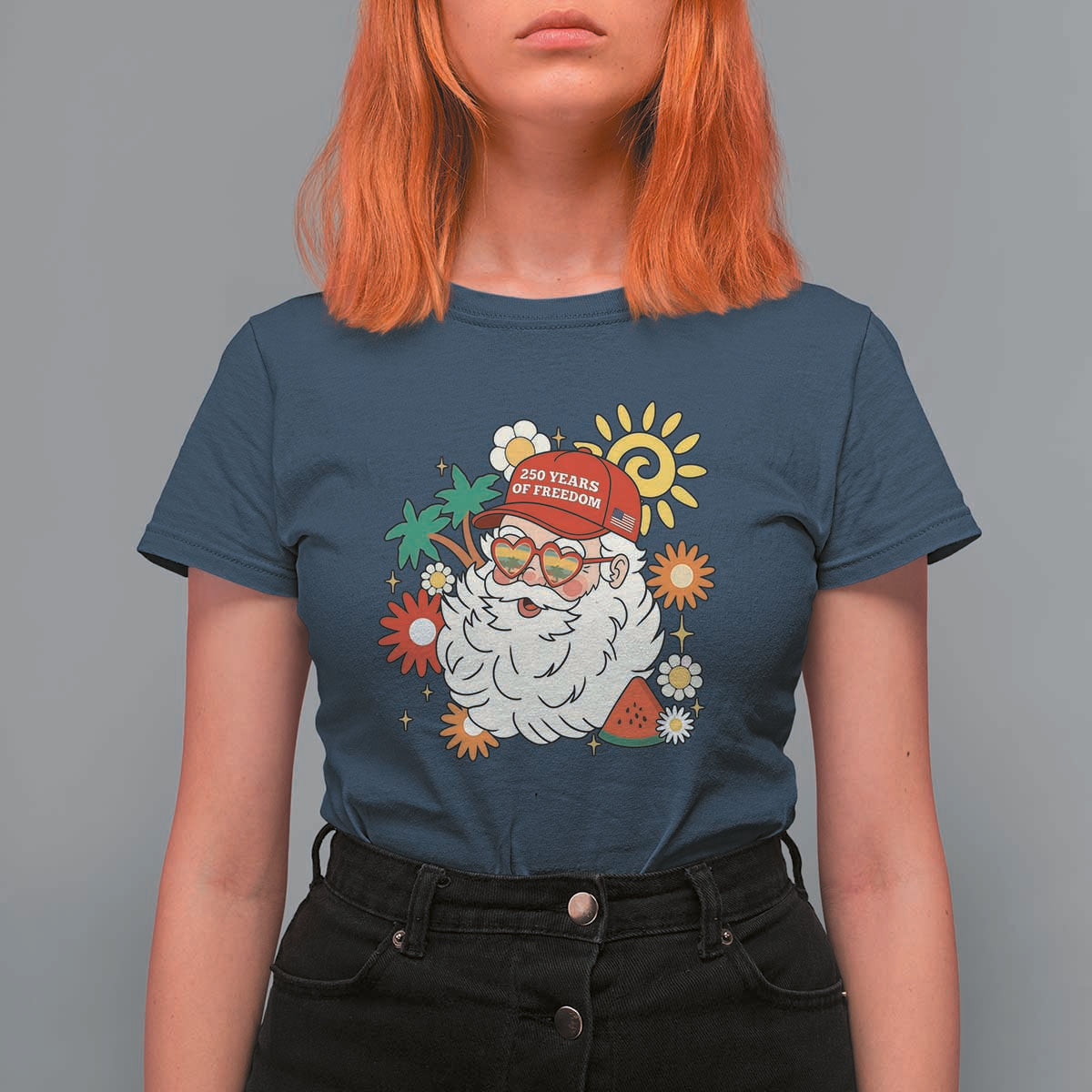 USA 250th Anniversary Santa Christmas In July T Shirt For Women