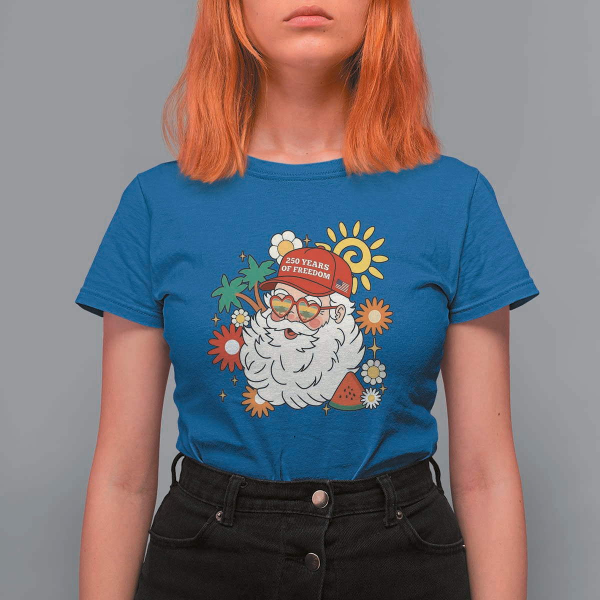 USA 250th Anniversary Santa Christmas In July T Shirt For Women