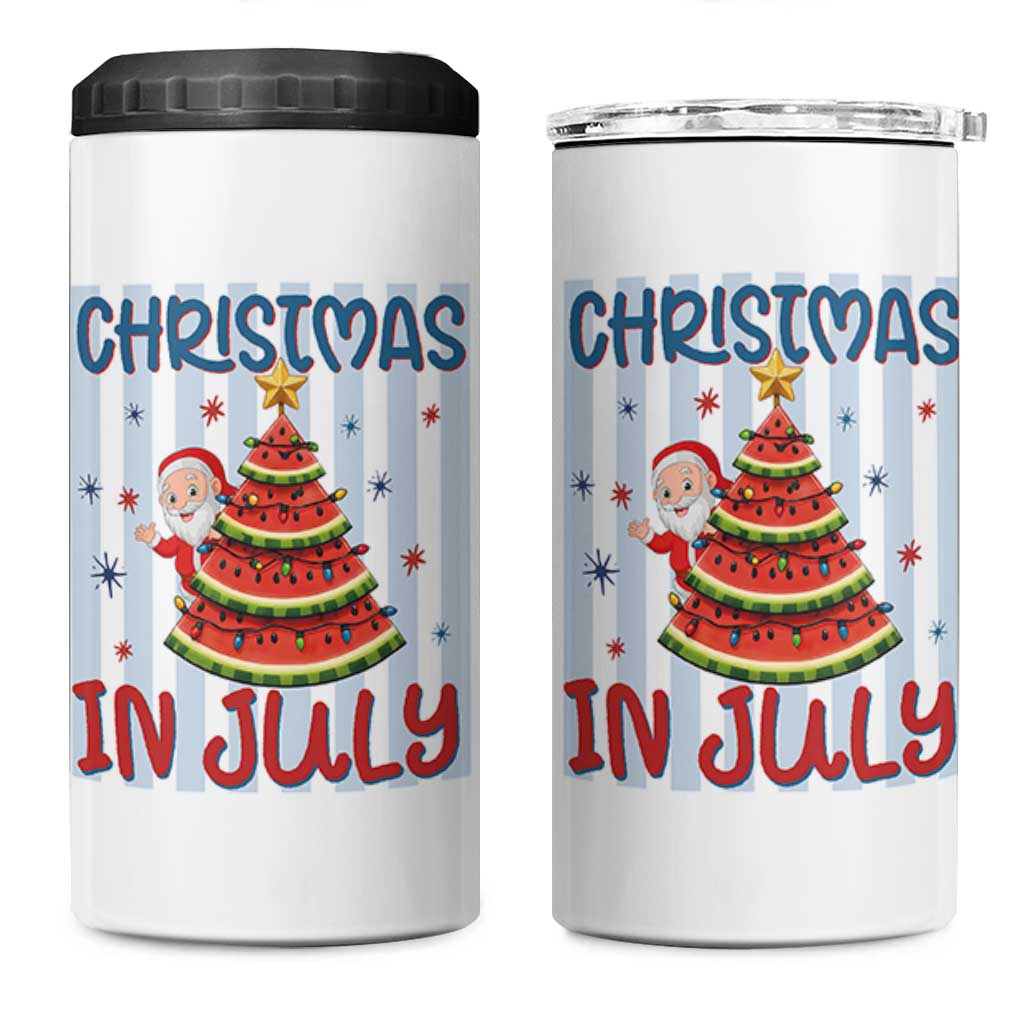 Funny Santa Christmas in July 4 in 1 Can Cooler Tumbler Melon Christmas Tree Summer