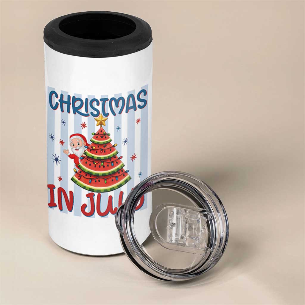 Funny Santa Christmas in July 4 in 1 Can Cooler Tumbler Melon Christmas Tree Summer
