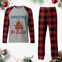 Funny Santa Christmas in July Plaid Pajama Set Melon Christmas Tree Summer
