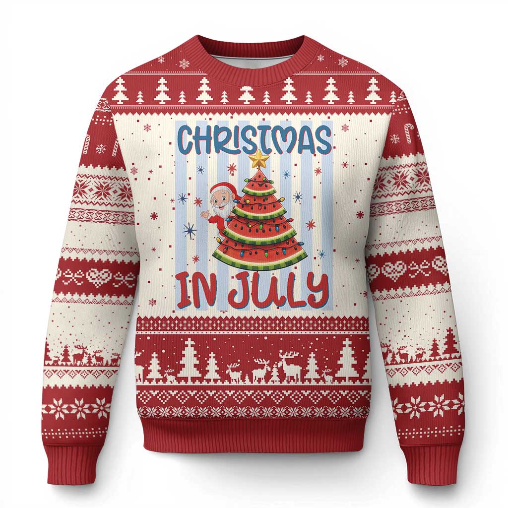 Funny Santa Christmas in July Ugly Christmas Sweater Melon Christmas Tree Summer