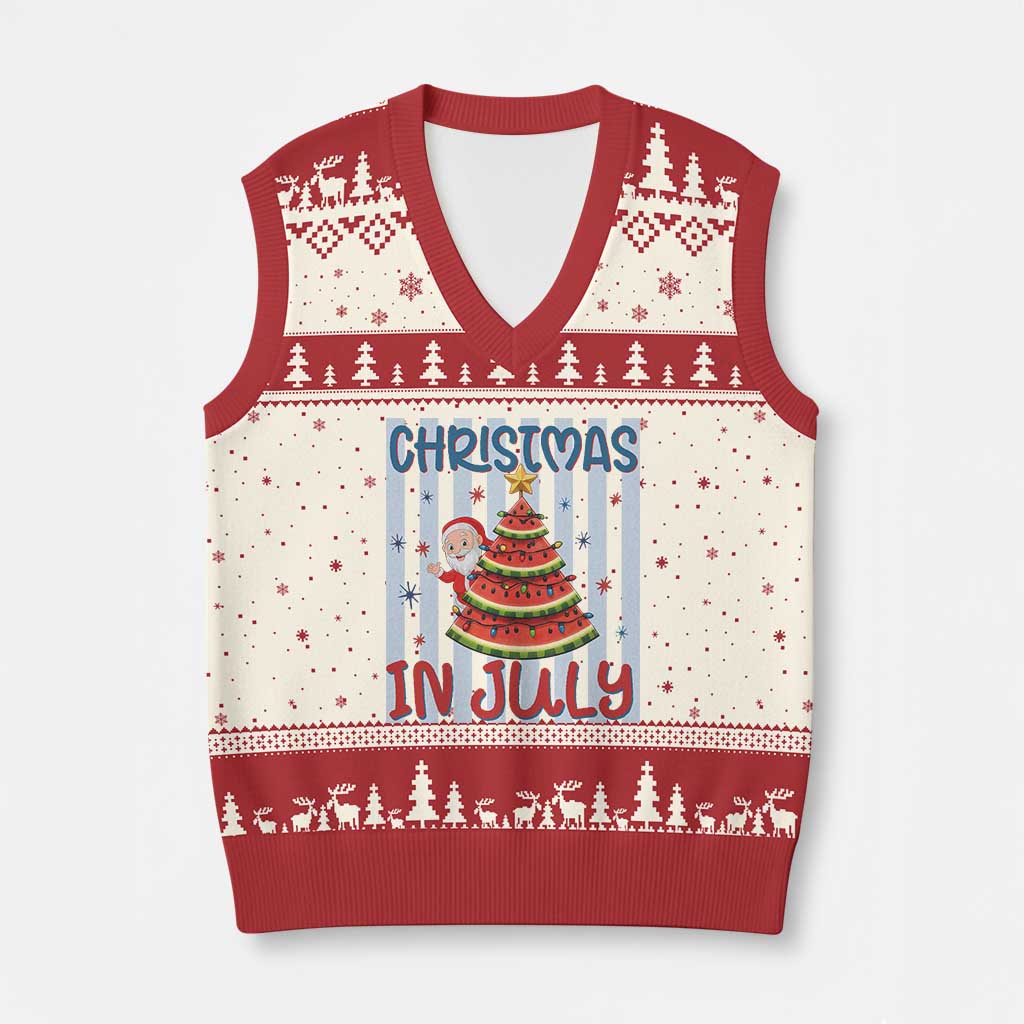 Funny Santa Christmas in July V-Neck Knit Sweater Vest Melon Christmas Tree Summer