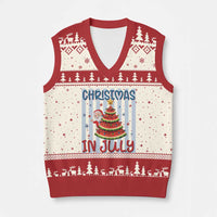 Funny Santa Christmas in July V-Neck Knit Sweater Vest Melon Christmas Tree Summer