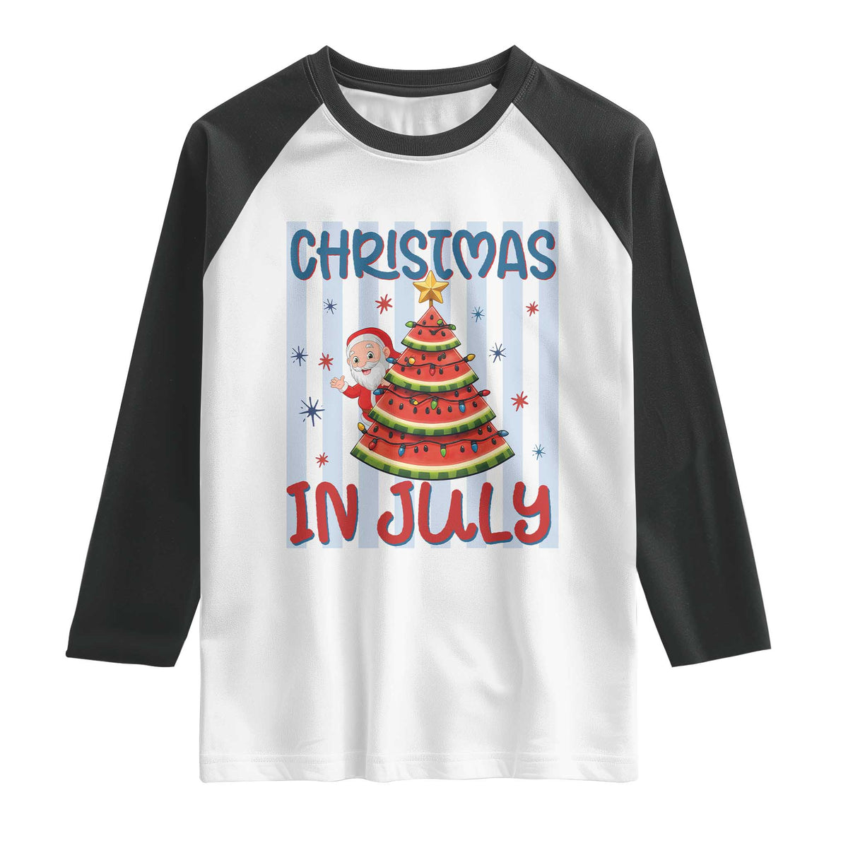 Funny Santa Christmas in July Raglan Shirt Melon Christmas Tree Summer