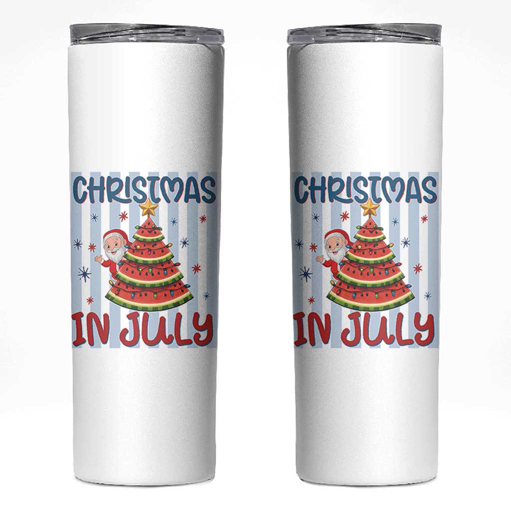 Funny Santa Christmas in July Skinny Tumbler Melon Christmas Tree Summer
