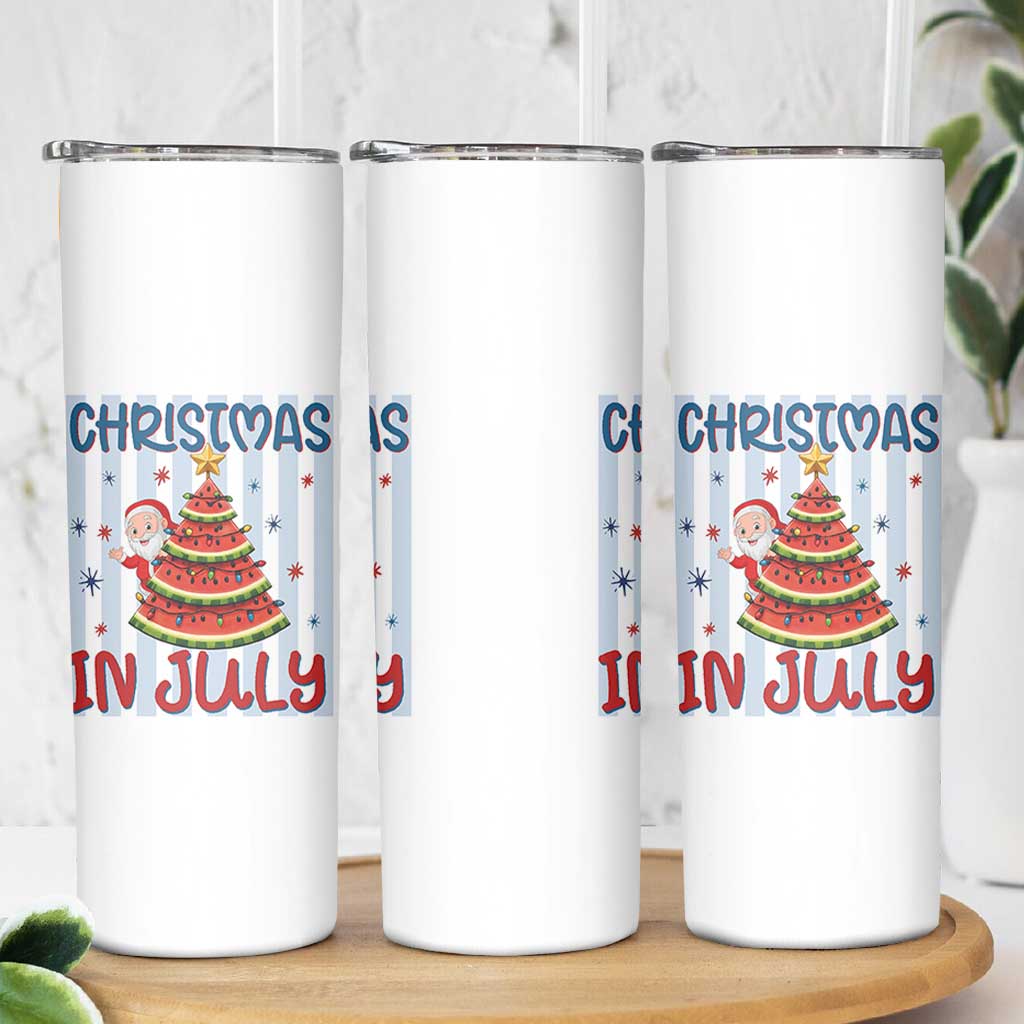 Funny Santa Christmas in July Skinny Tumbler Melon Christmas Tree Summer