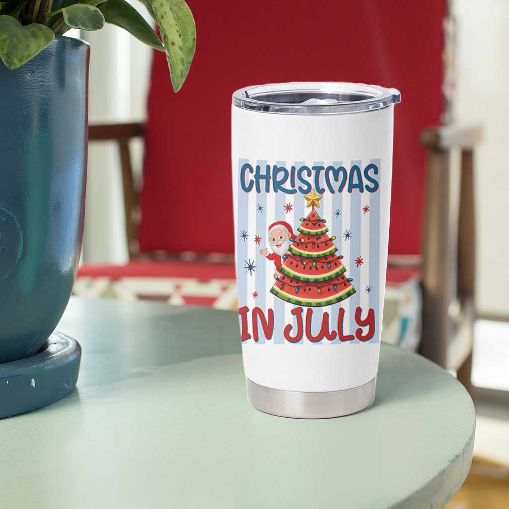 Funny Santa Christmas in July Tumbler Cup Melon Christmas Tree Summer
