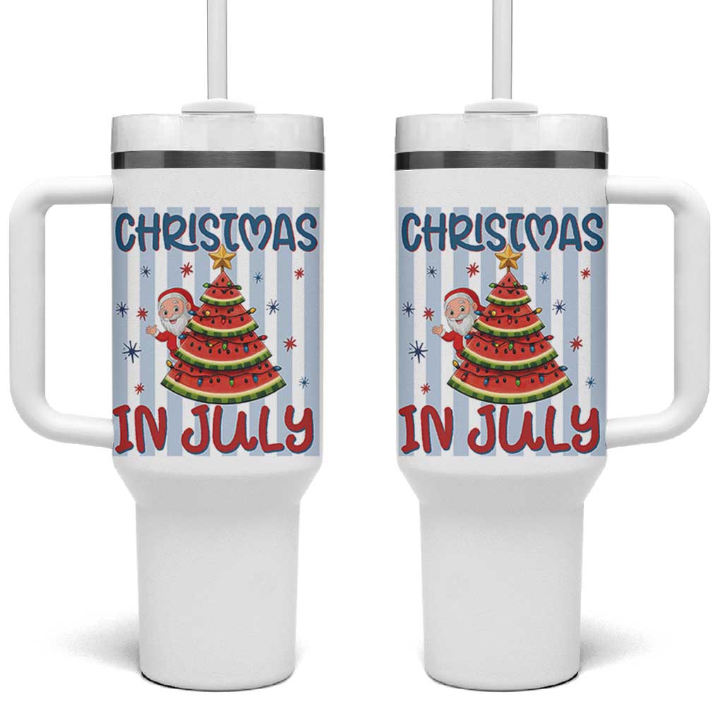 Funny Santa Christmas in July Tumbler With Handle Melon Christmas Tree Summer