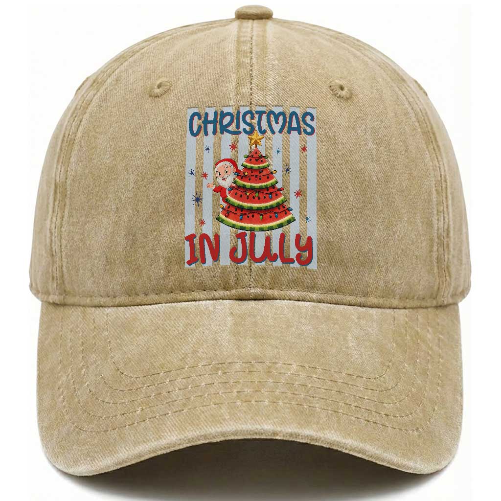 Funny Santa Christmas in July Washed Cotton Baseball Cap Melon Christmas Tree Summer