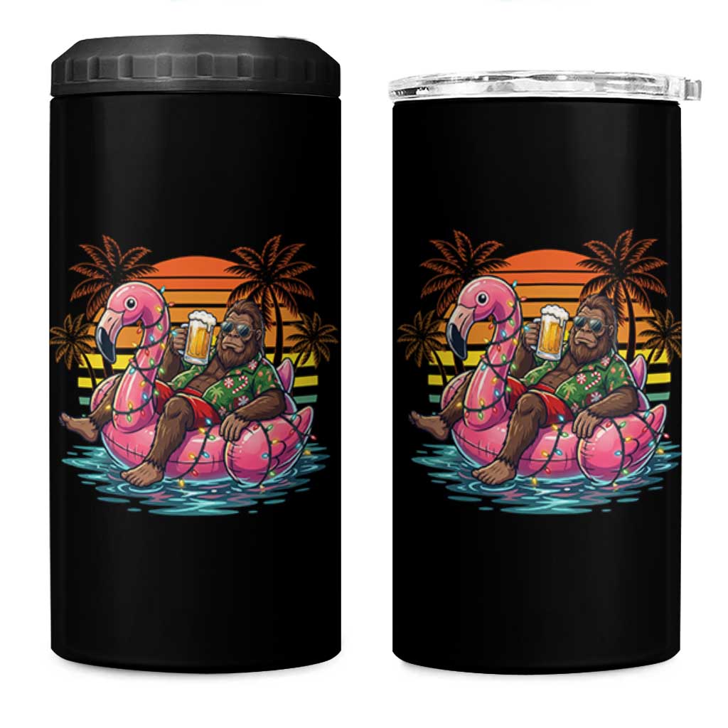 Funny Bigfoot Drinking Beer Christmas in July 4 in 1 Can Cooler Tumbler